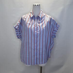 Madewell Shirt Womens Large Blue Striped Button Front Flutter Ruffle Top
